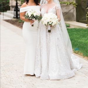 Off white dress bridesmaid, off the shoulder ivory